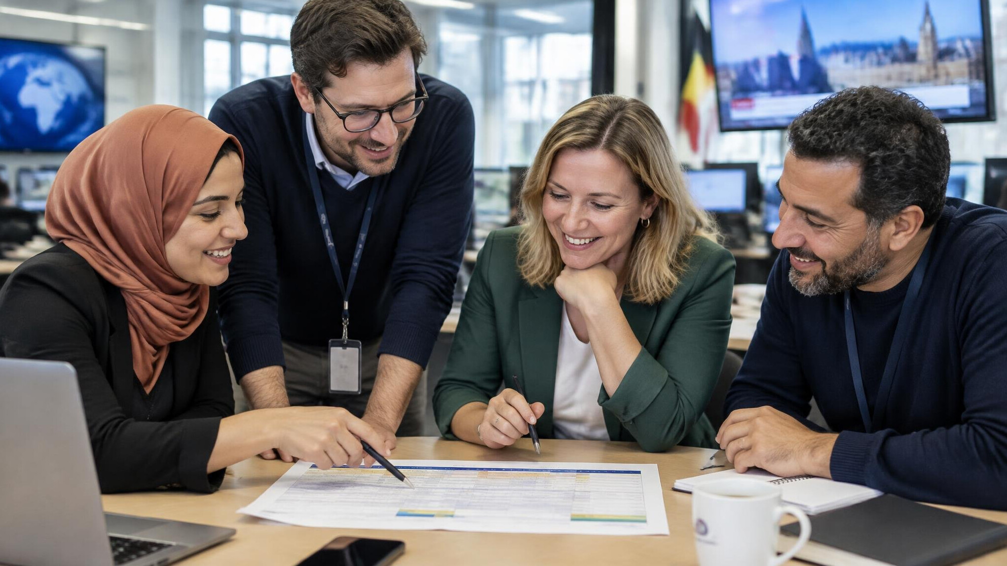 Newsroom team planning a broadcast